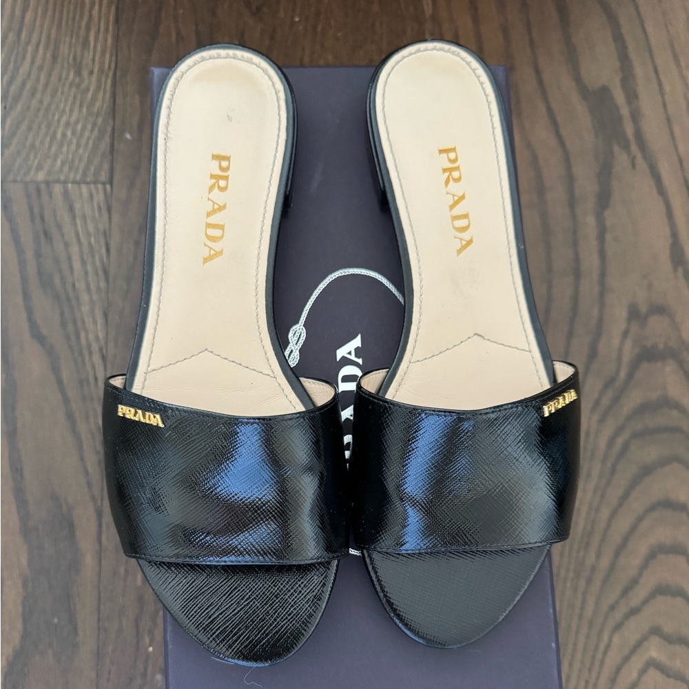 Prada Patent Leather Black Slides